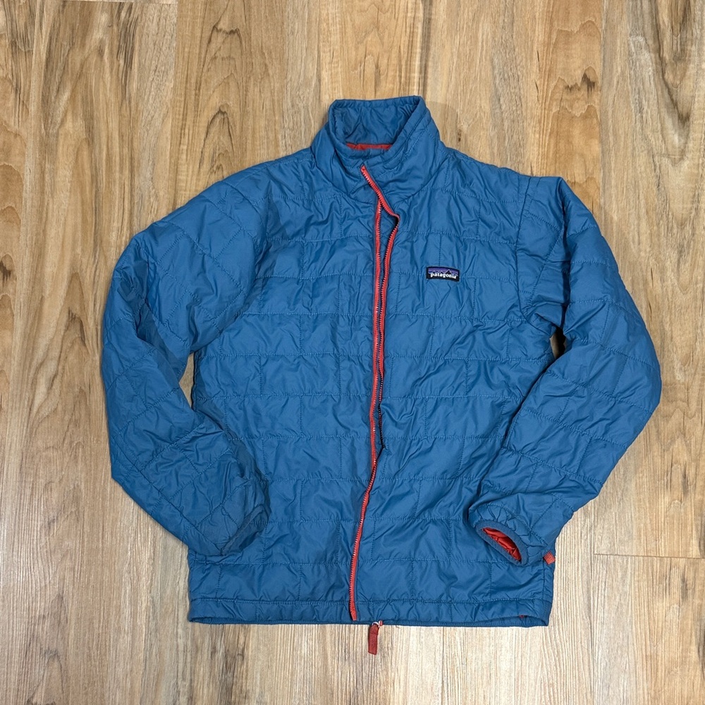 Patagonia Kids Blue Puffer Jacket with Red Trim